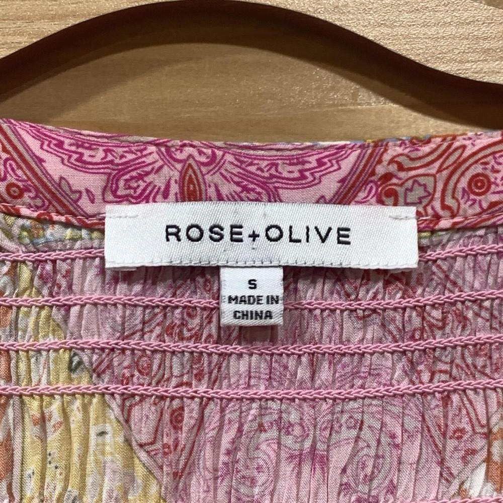Rose + Olive Blouse Womens Small Multicolor Paisley Floral Button Front Boho - Picture 2 of 13